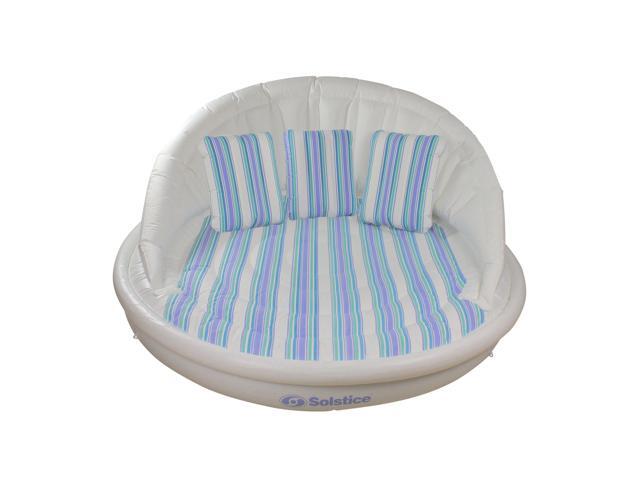 70-Inches Inflatable White and Blue Striped Floating Swimming Pool Sofa Lounge Raft