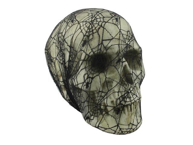 155' Spooky Black Spider Web Lace Skull Halloween Decoration