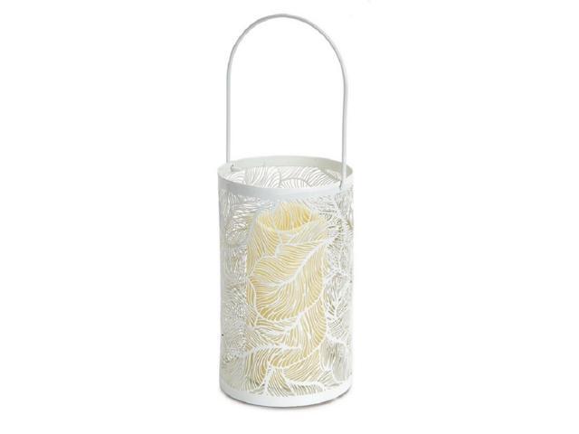 8' White Leaf Patterned Battery Operated LED Candle Lantern with Timer