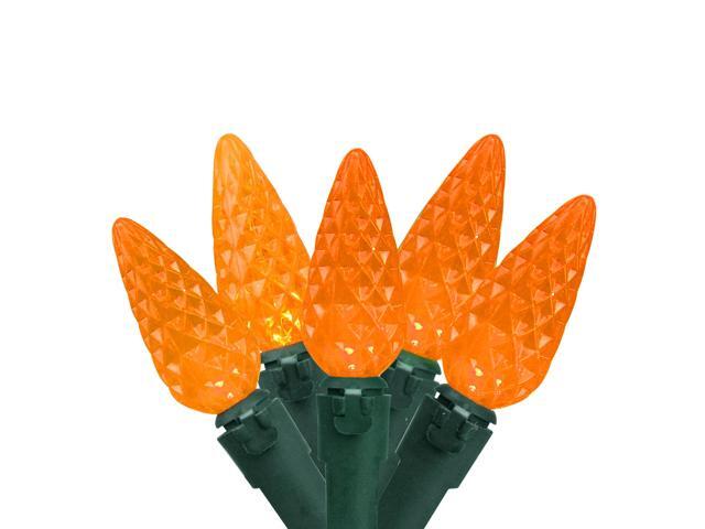 70 Orange Faceted LED C6 Christmas Lights - 226 ft Green Wire