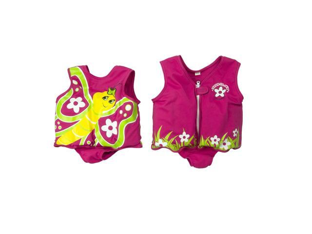 Pink and Yellow Butterfly with Flowers Unisex Toddler Swim Vest - Large