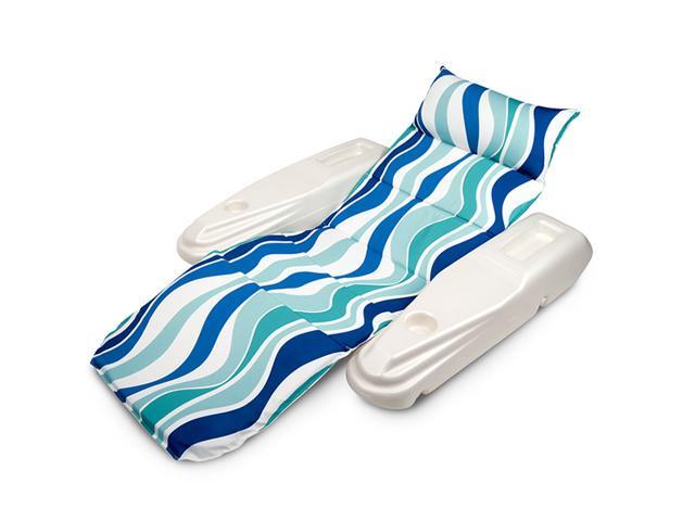 White and Blue Adjustable Floating Pool Chaise Lounger 62-Inch