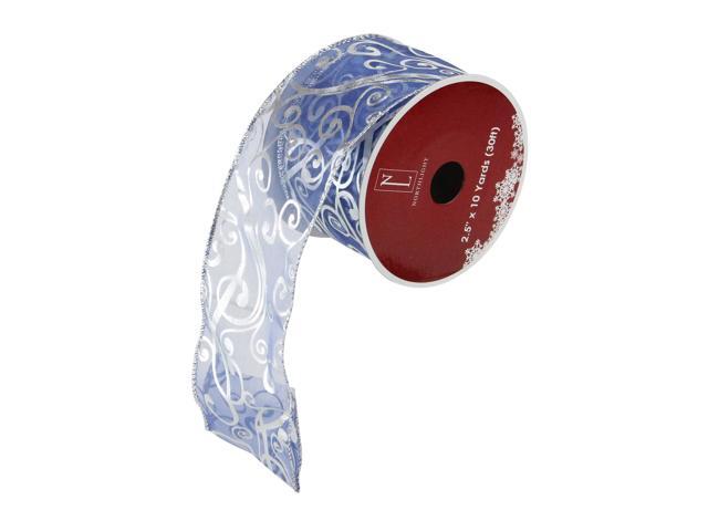 Blue and Silver Abstract Swirls Christmas Wired Craft Ribbon 25' x 10 Yards
