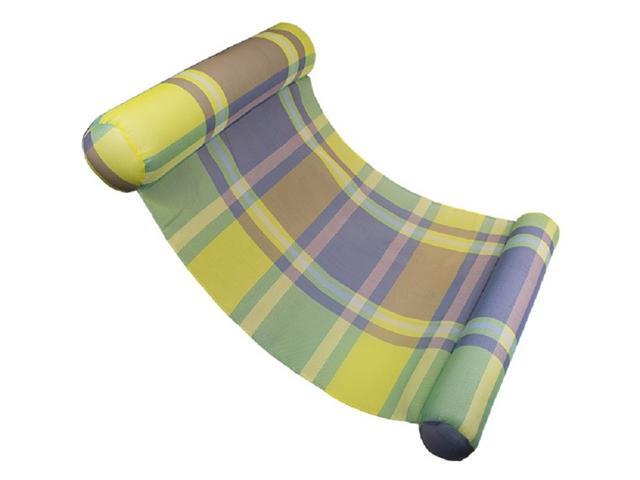 Inflatable Green and Blue Plaid Extra Large Water Hammock Pool Lounger 54-Inch