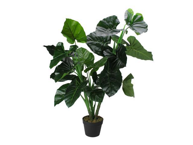 49' Potted Two Tone Green Wide Taro Leaf Artificial Floor Plant - Unlit