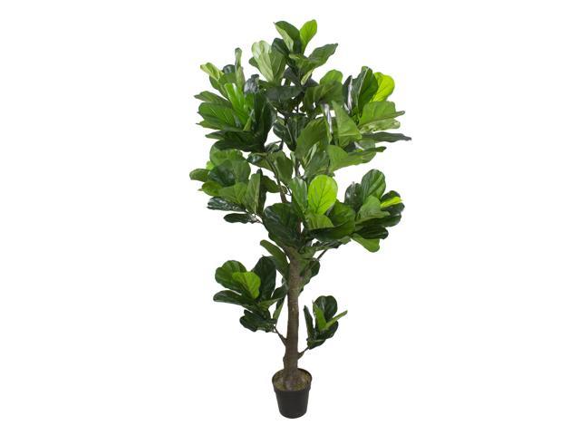 625' Potted Two Tone Green Artificial Wide Fiddle Leaf Fig Tree