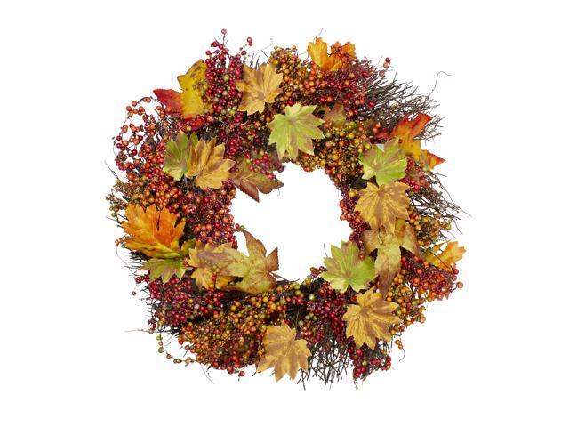 Autumn Harvest Maple Leaf Berry and Twig Artificial Thanksgiving Wreath - 22-Inch Unlit