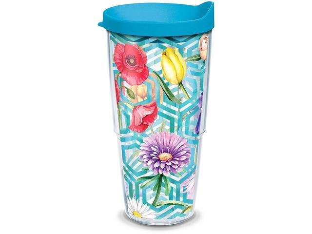 Tervis Floral Honeycomb Insulated Tumbler with Wrap and Turquoise Lid 24oz Clear