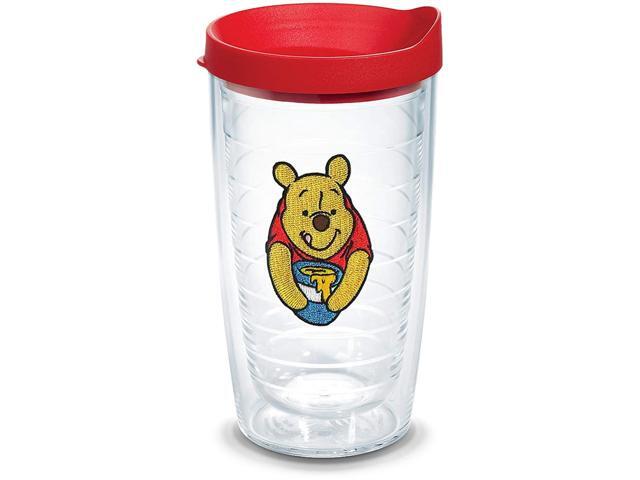 Tervis 1290032 Disney-Winnie the Pooh Front & Back Insulated Tumbler with Emblem and Red Lid 16Oz Clear