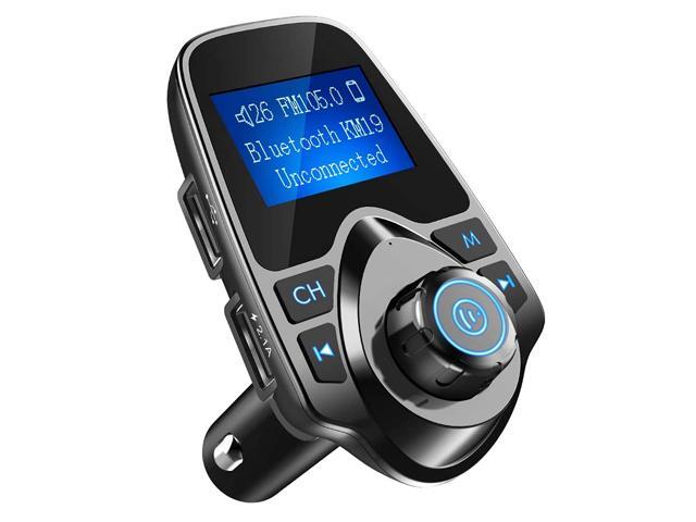 Nulaxy Bluetooth Car FM Transmitter Audio Adapter Receiver Wireless Handsfree Voltmeter Car Kit TF Card AUX USB 144 Display - KM19 Black