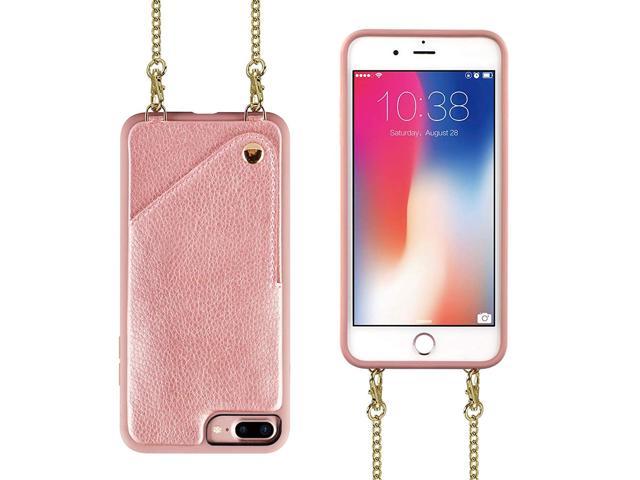 JLFCH iPhone 8 Plus Wallet Case, iPhone 7 Plus Card Slot Holder Case with Detachable Crossbody Chain Purse Back Protection Cover for Apple iPhone. (993338619139 Electronics Communications Telephony Mobile Phone Cases) photo