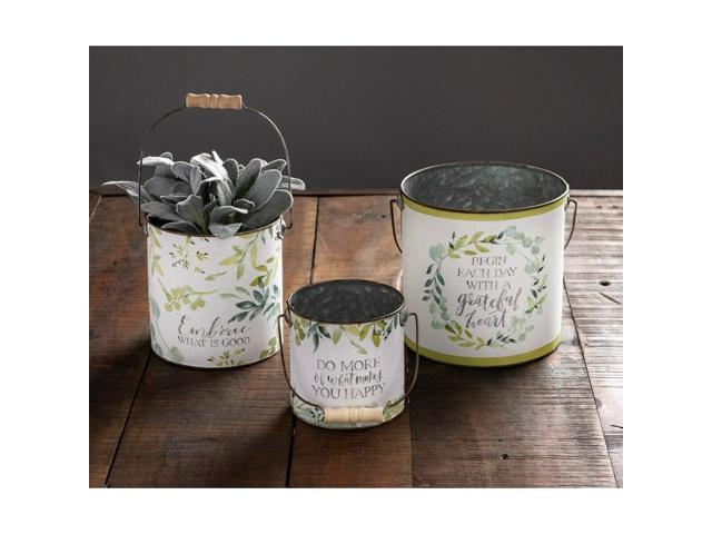 NEW~Tin Bucket Set~Do What Makes You Happy~Grateful Heart~Pail/Planter/Basket