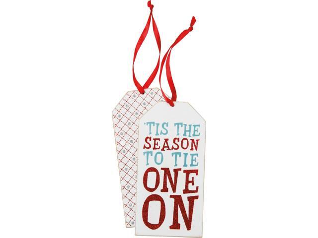 Primitive Wood Wine Bottle Tag TieOn Sign~TIS THE SEASON TO TIE ONE ON~Christmas