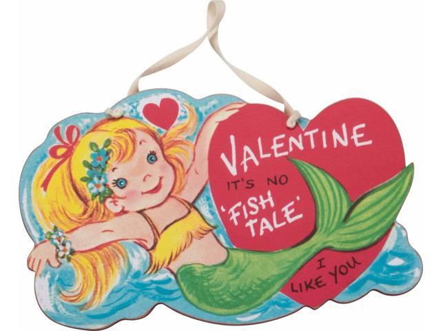 Wood Mermaid Ornament Sign~VALENTINE ITS NO FISH TALE I LIKE YOU~Tree/Plaque