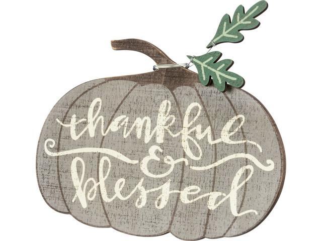 NEW~Primitive Wood Chunky Sitter~'Thankful & Blessed' Pumpkin~Thanksgiving/Fall