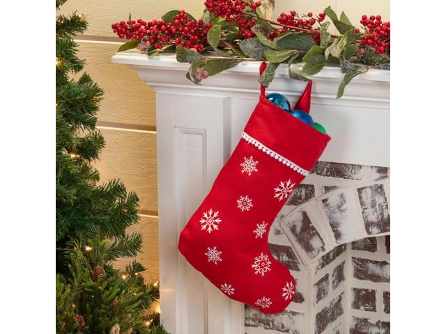 New Christmas VINTAGE LACE WINTER WHITE SNOWFLAKE RED STOCKING 15'
