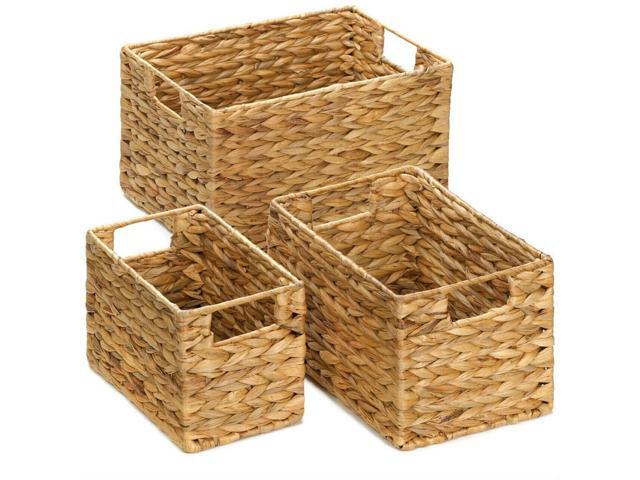 Set of 3 Rectangular Woven Nesting Baskets 3 Sizes Storage Basket Cut Out Handle
