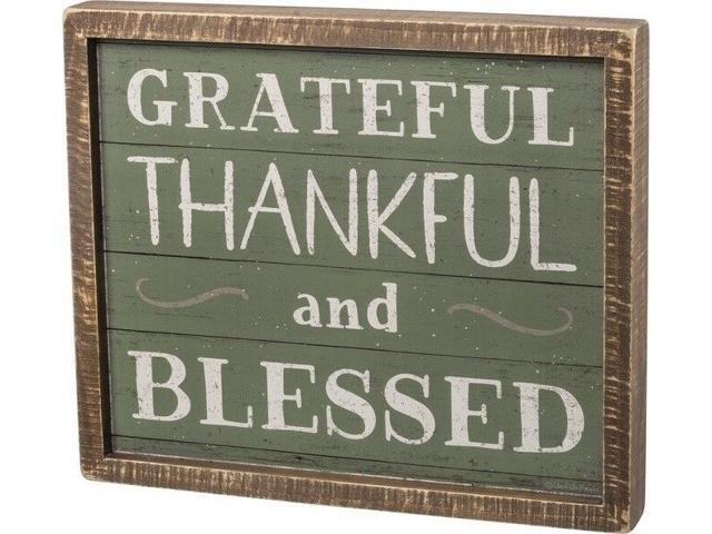PRIMITIVE WOOD INSET SIGN~'Grateful Thankful And Blessed'~Family/Thanksgiving