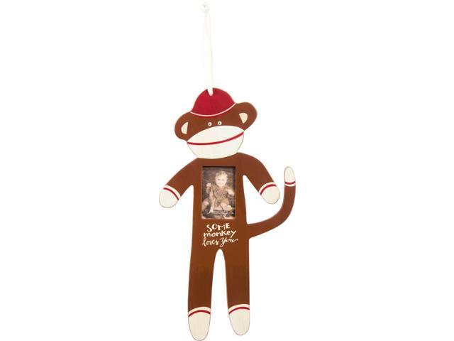 NEW~Wooden Sock Monkey Picture Frame Plaque/Ornament ~ 'SOME MONKEY LOVES YOU'
