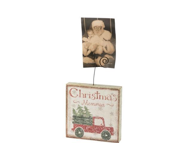 Wood Photo Block~Christmas Memories~Country Red Farm Truck~Picture Frame/Holder