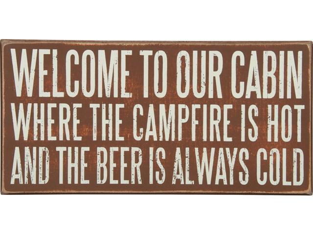 NEW~PRIMITIVE WOOD BOX SIGN~WELCOME TO OUR CABIN WHERE THE CAMPFIRE IS HOT