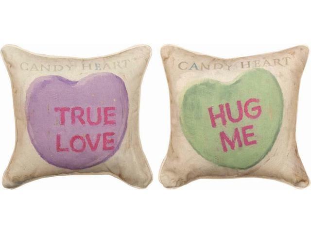 Candy Hearts Valentines Day True Love Hug Me Reversible 125' Toss Pillow