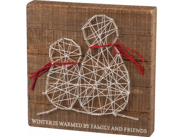 NEW~Wood String Art Sign~WINTER IS WARMED BY FAMILY & FRIENDS SNOWMAN~Christmas