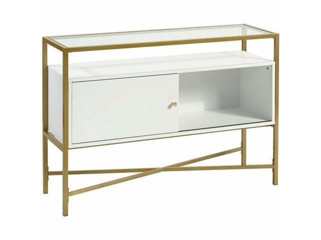 Sauder Harper Heights Glass Top Console Table in White and Gold