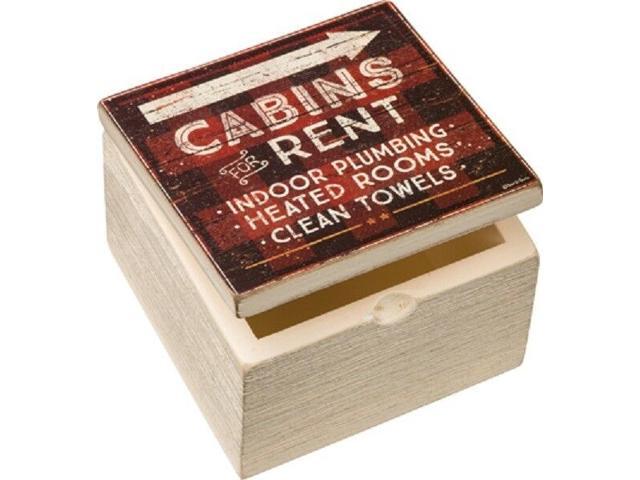 NEW~Wood Hinged Lid Box~'Cabins for Rent'~Trinket/Jewelry/Gift/Sign/Cabin
