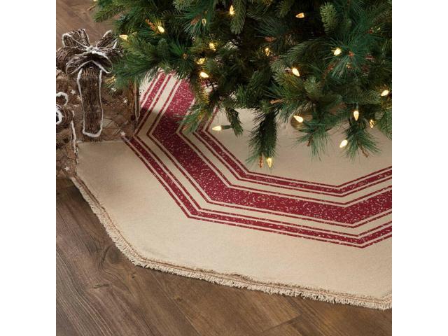 New Farmhouse Primitive LARGE VINTAGE RED STRIPE BURLAP Christmas Tree Skirt 55'