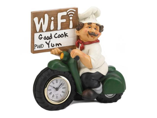 Whimsical Italian Chef on Motorcycle Wi-Fi Sign and Clock Home Decor Table Decor