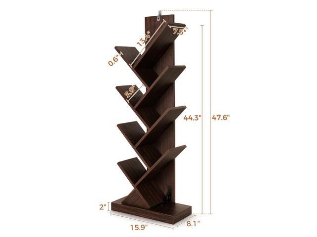 8AM 8 Tier Tree Bookshelf, 8 Shelf Open Book Case, Sturdy Tree Bookcase,  Narrow Book Organizer Shelves For Bedroom, Living Room, Home Office, Dark  Brown, W/Wall Anchor, 15.9X8.1X47.6 