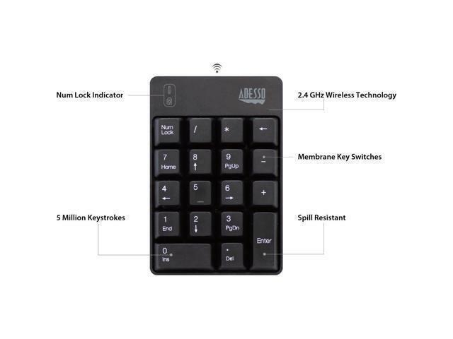 Adesso WKB-6010UB - Wireless Spill Resistant 18-Key Numeric Keypad