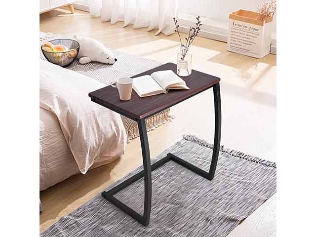 Sofa Side End Table C-shaped Coffee Tray Laptop Snack Stand with Steel Frame