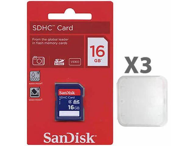 SanDisk 16GB SDHC Class 4 SDSDB-016G-B35 Memory Card Retail (3 Pack) with Plastic cases