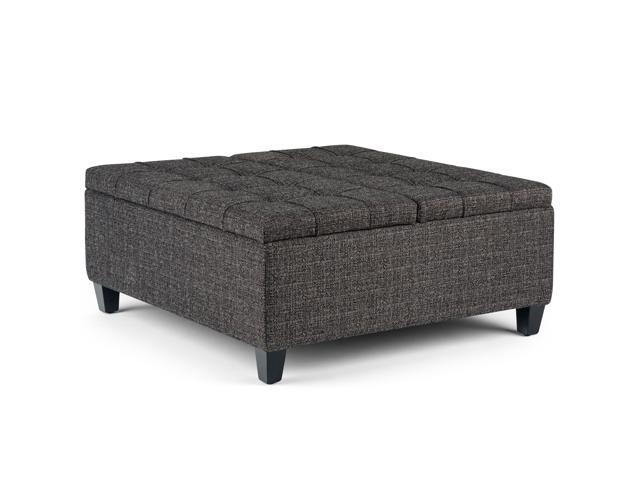 Harrison 36 inch Wide Traditional Square Coffee Table Storage Ottoman in Ebony Tweed Fabric