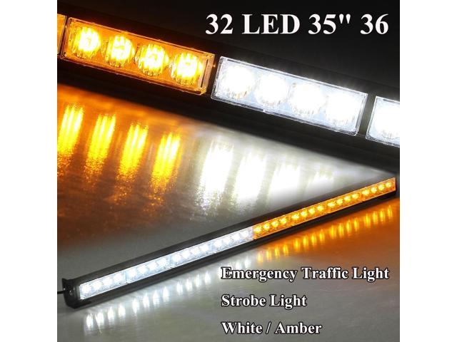 36' 32LED Emergency Traffic Light Bar Auto Professional Emergency Lights Amber White Color 32W 12V Input