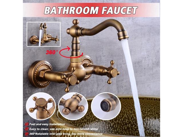 Antique Brass 360Rotation Kitchen Sink Faucet Torneira Wall Mounted Crane Double Handle Bathroom Basin Cold And Hot Mixer Tap