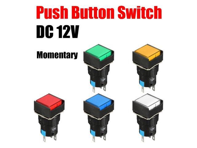 Momentary /Latching Push Button Switch Rectangular DC 12V LED Light 5-Pins