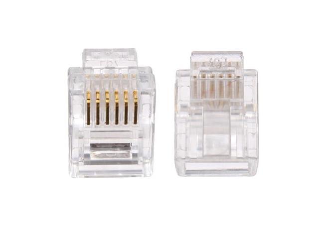 50pcs RJ12 Tel ADSL Modular Plug 6Pin Solid Connector Gold Plated Cable Head Network Connector