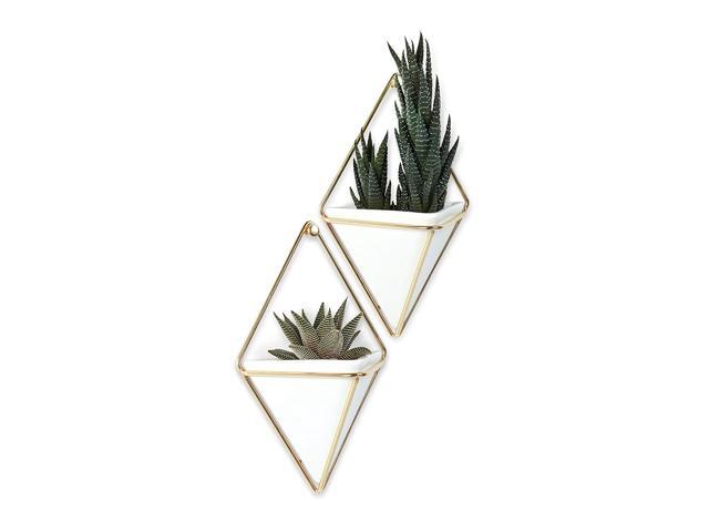 Umbra Trigg Hanging Planter Vase & Geometric Wall Decor Container Small White/Brass
