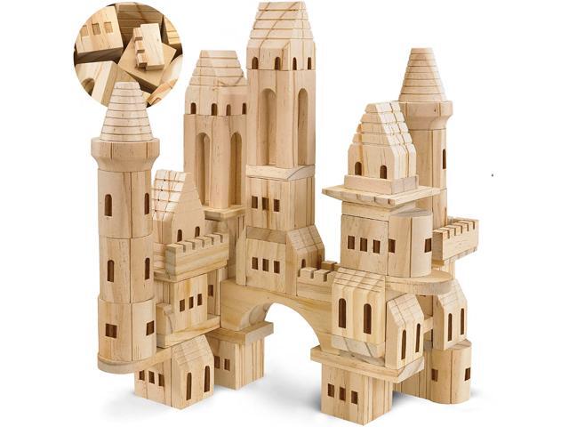 FAO Schwarz Medieval Knights & Princesses Wooden Castle Building Blocks 75 Piece Set