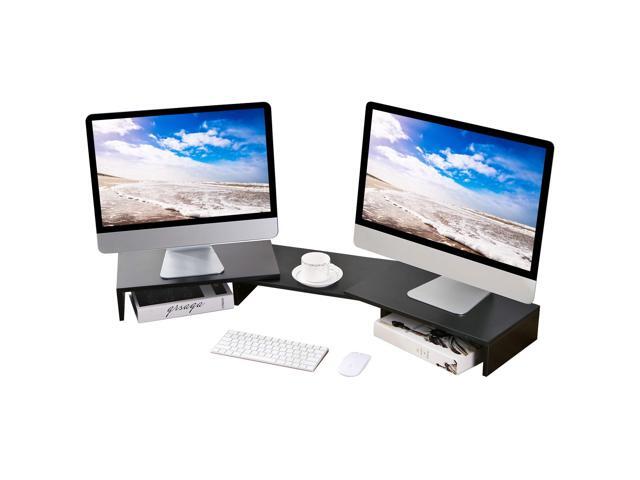 5Rcom Dual Monitor Stand 3 Shelves Desk Riser with Adjustable Length and Angle Computer TV PC Laptop Screen Stand Multi Desktop Stand Storage