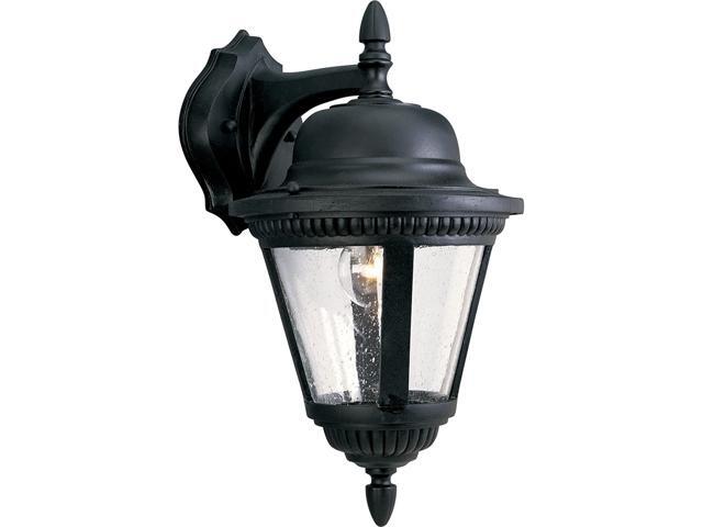 Progress Lighting P5863-31 1-Light Cast Wall Lantern with Clear Seeded Glass Textured Black