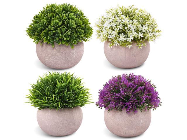 CEWOR 4 Packs Artificial Mini Potted Plants Plastic Faux Topiary Shrubs Fake Plants for Room Office Desk Decoration