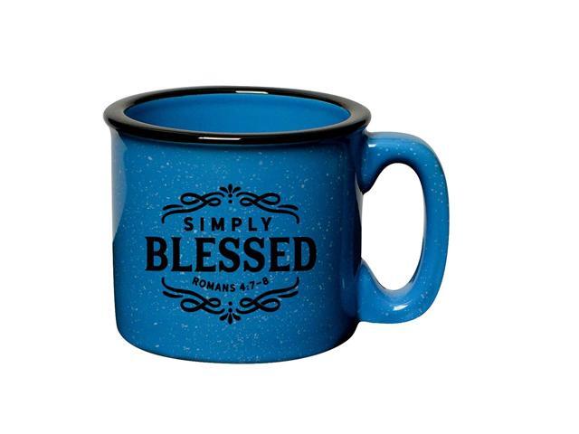 Coffee Tea Soup Ceramic Mug Simply Blessed Romans 4:7-8 15 ounce Designer Mug with Inspiring Sentiment Dishwasher and Microwave Safe