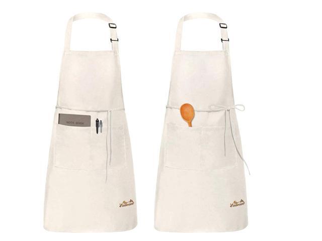 Viedouce Womens Mens Aprons with Pockets Durable Restaurant Aprons for Chefs Pocket Apron 2 Pack Beige