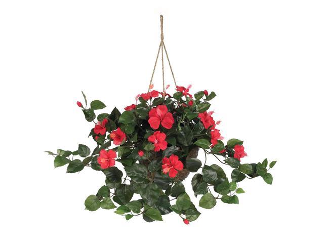 Nearly Natural 6614-RD Red Hibiscus Hanging Basket1025' x 1025' x 175'