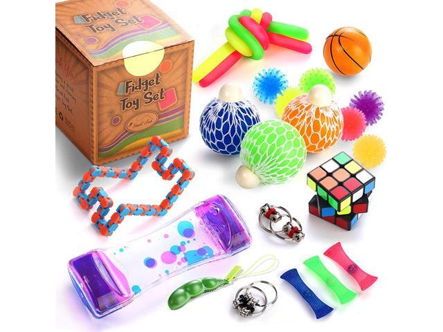 Sensory Fidget Toys Set 25 Pcs Stress Relief and Anti-Anxiety Tools Bundle for Kids and Adults Marble and Mesh Pack of Squeeze Balls Soybean