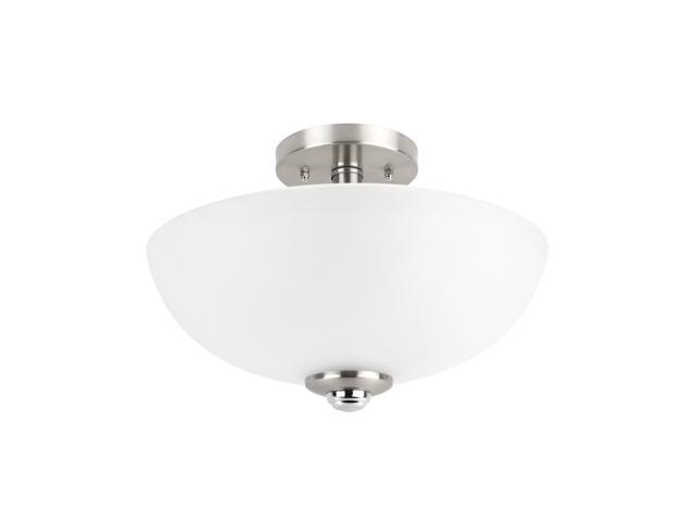 Hudson 2-Light Semi-Flush Mount Ceiling Light Brushed Nickel Chrome Accents Frosted Glass Shade63357